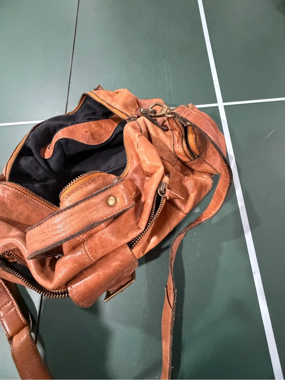 Leather Messenger Bag in Warm Brown with Buckle Detail
